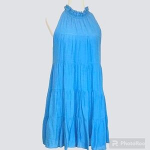 Entro Blue Tiered High Neck Dress